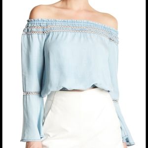 Walter Baker Milan off shoulder crop L NWT denim